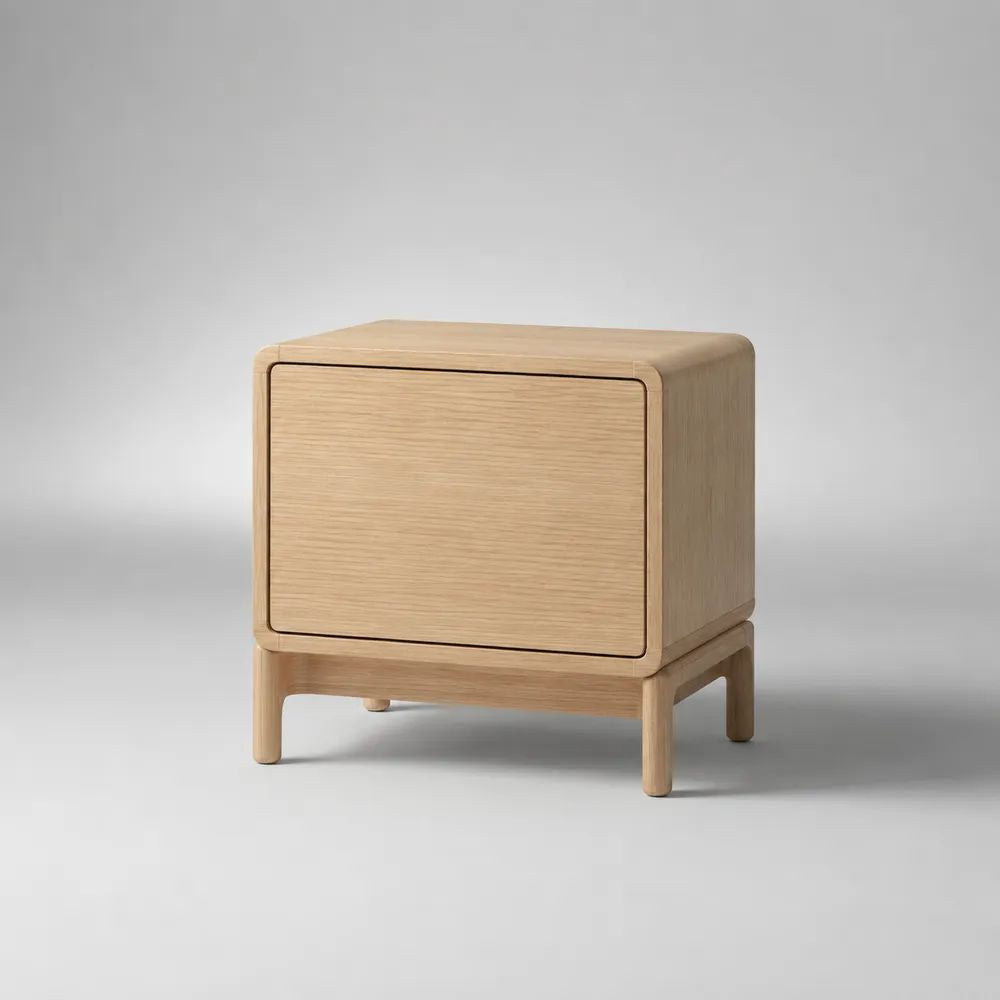 Comodino rettangolare in legno e MDF impiallacciato, rovere naturale, 45 x 40 x 55 cm