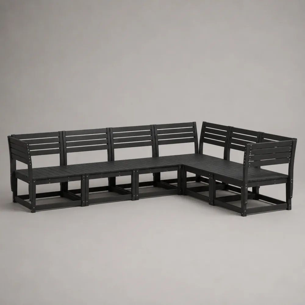 Set divano da giardino angolare modulare a 6 posti nero in legno massello di acacia, 252 × 189 × 70 cm