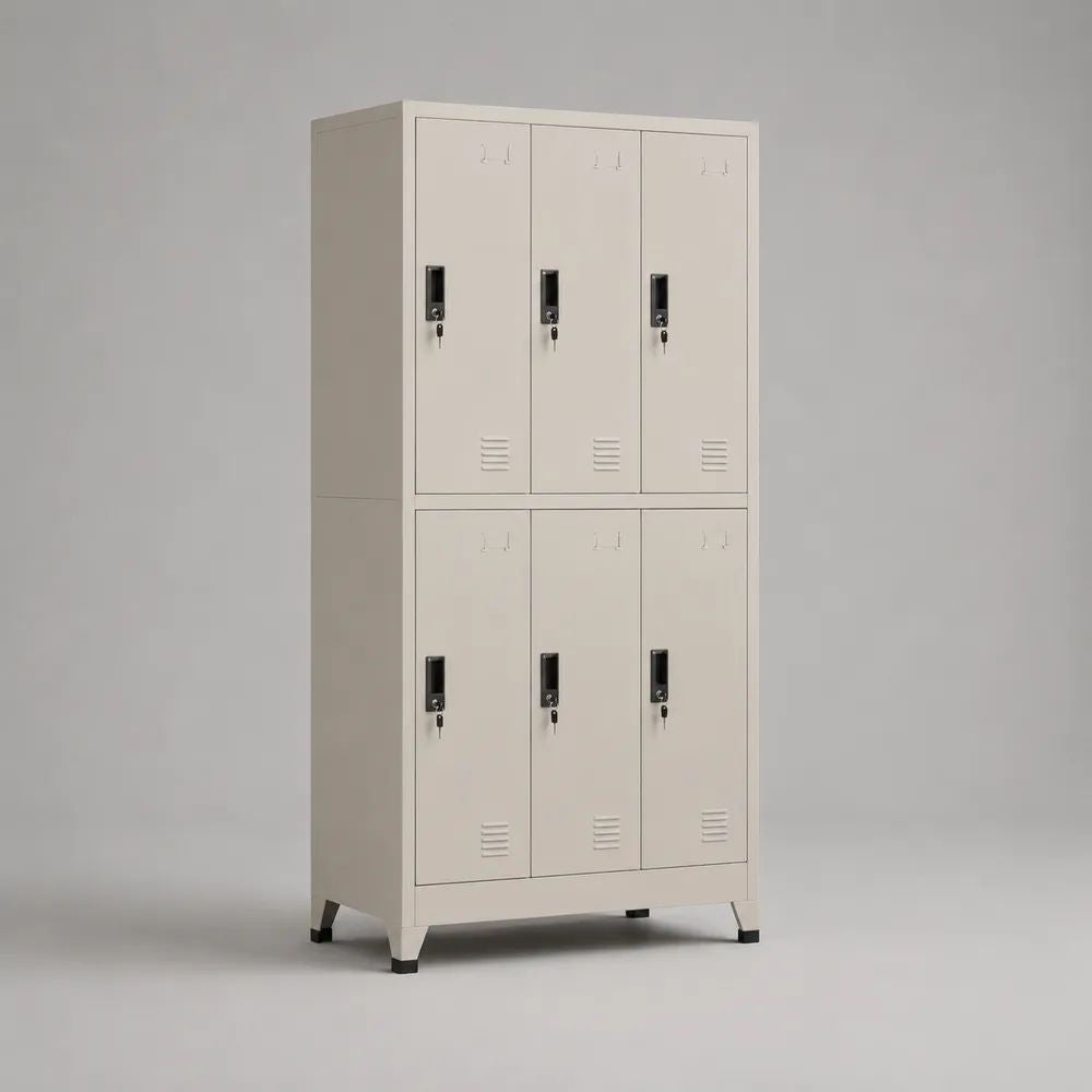 Armadietto spogliatoio in acciaio beige con 6 vani e serrature, 180 x 90 x 45 cm