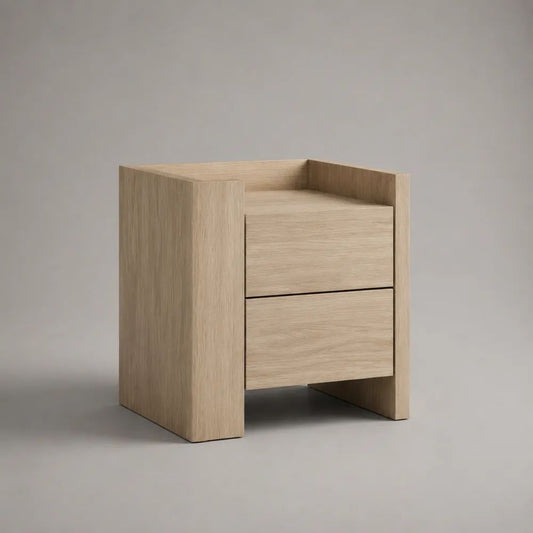 Comodino rettangolare in MDF impiallacciato con 2 cassetti, rovere naturale, 50 x 40 x 60 cm