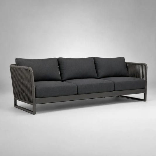 Divano da giardino a 3 posti grigio antracite in alluminio e corda di poliestere, 210 x 82 x 76 cm