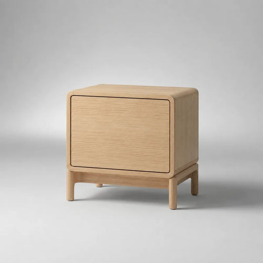 Comodino rettangolare in legno e MDF impiallacciato, rovere naturale, 45 x 40 x 55 cm