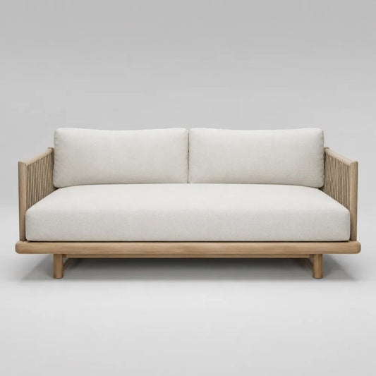 Divano da esterno a 2 posti beige e crema in legno, corda e tessuto, 180 x 82 x 76 cm