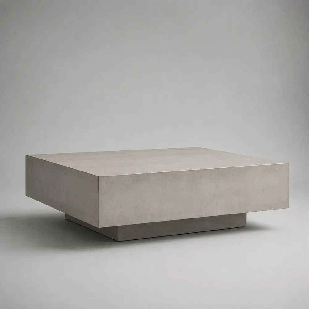 Tavolino da salotto quadrato grigio chiaro 100 x 100 x 35 cm in MDF con finitura melaminica effetto cemento