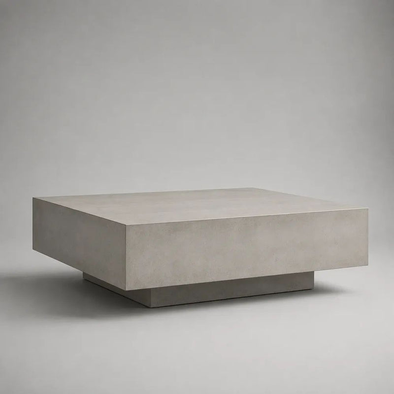Tavolino da salotto quadrato grigio chiaro 100 x 100 x 35 cm in MDF con finitura melaminica effetto cemento