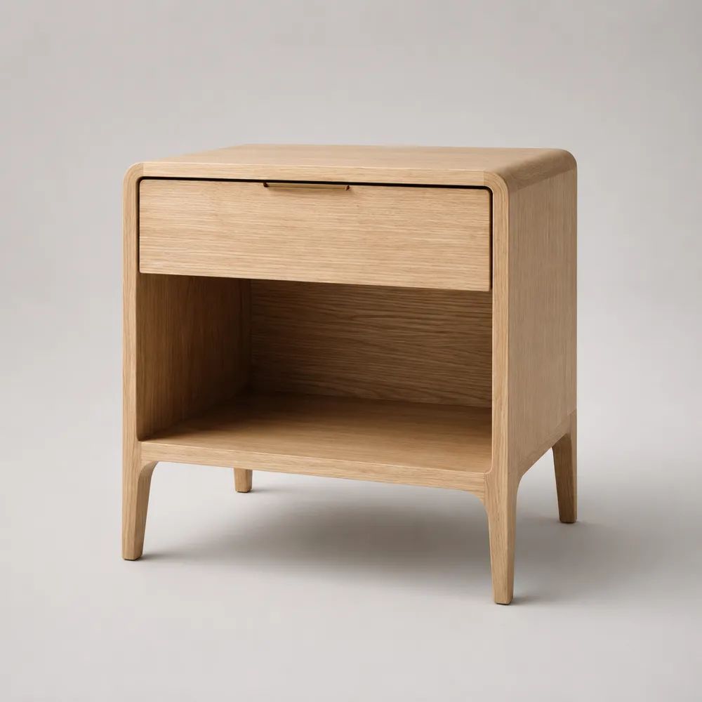 Comodino rettangolare in legno con cassetto e vano aperto, rovere naturale, 45 x 40 x 60 cm