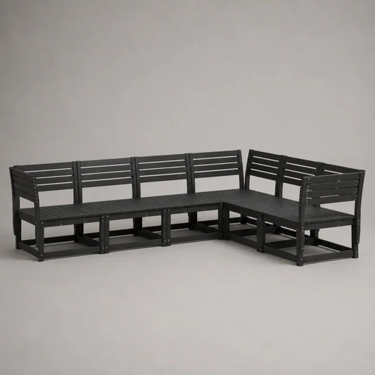 Set divano da giardino angolare modulare a 6 posti nero in legno massello di acacia, 252 × 189 × 70 cm