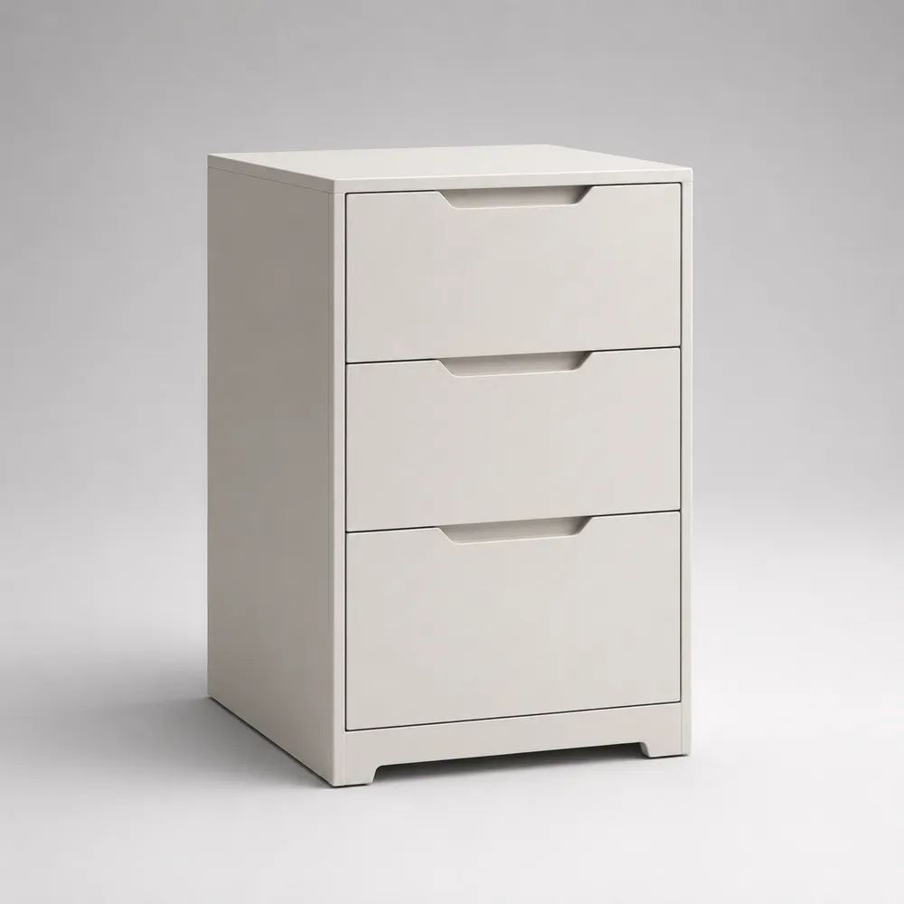 Comodino rettangolare bianco in MDF con 3 cassetti, 40 × 35 × 65 cm