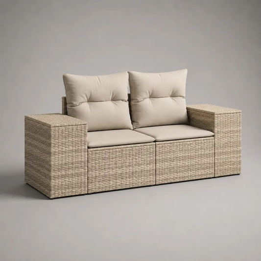 Divano da giardino a 2 posti beige, 176 × 68 × 79 cm, in polyrattan PE e acciaio con cuscini