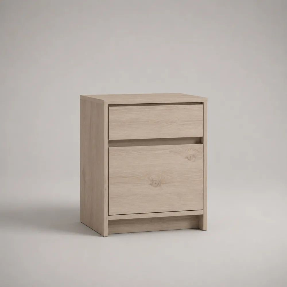 Comodino rettangolare con 2 cassetti in truciolare melaminico, rovere chiaro, 40 x 35 x 55 cm