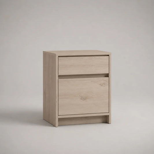 Comodino rettangolare con 2 cassetti in truciolare melaminico, rovere chiaro, 40 x 35 x 55 cm