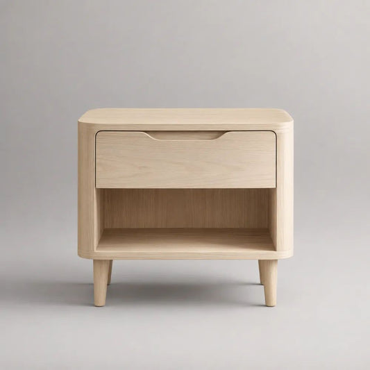 Comodino rettangolare in legno beige naturale con cassetto e vano aperto, 50 x 40 x 58 cm