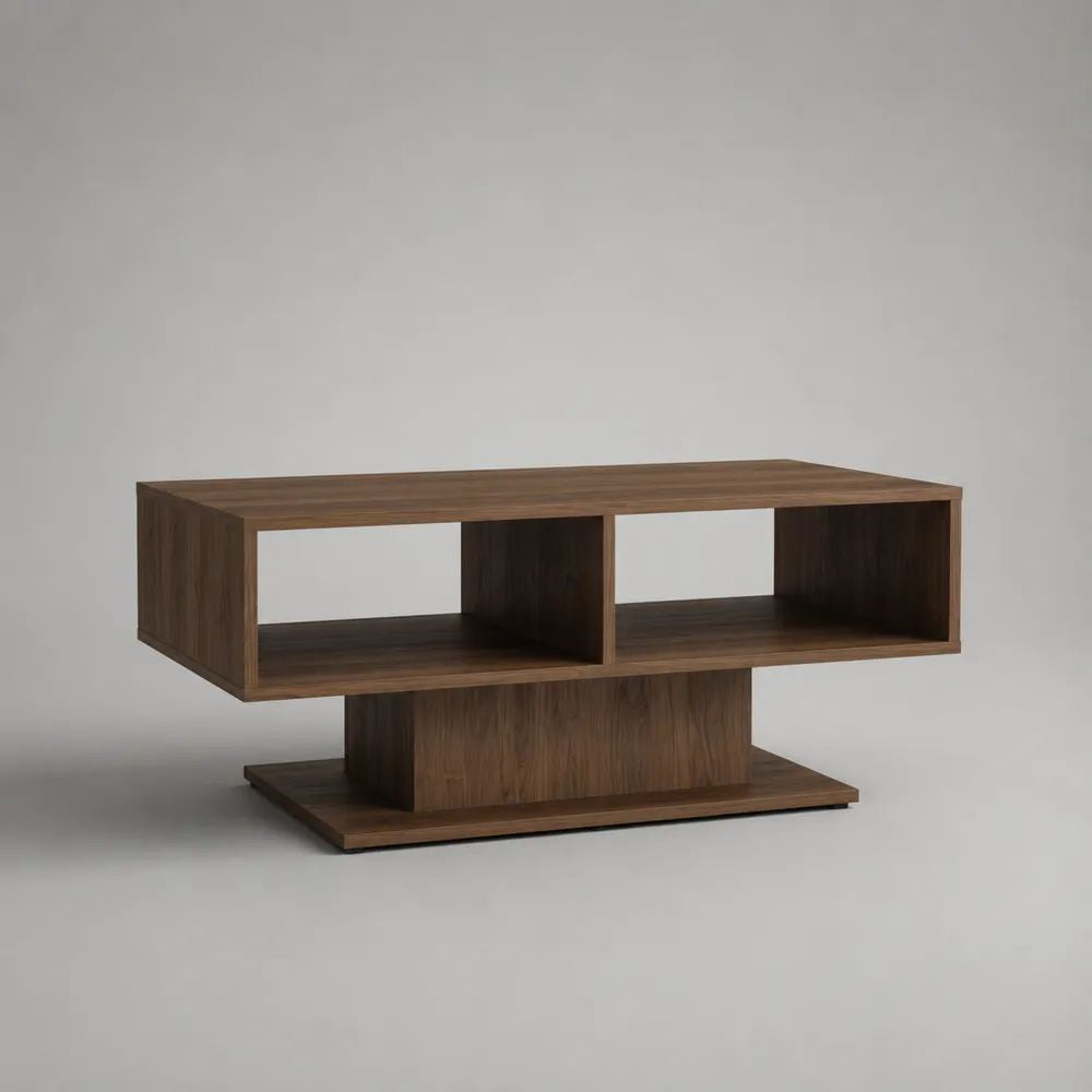 Tavolino da salotto rettangolare in legno marrone noce con 2 vani aperti, 100 x 50 x 45 cm
