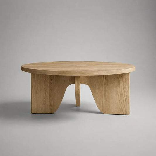 Tavolino da salotto rotondo in MDF impiallacciato rovere naturale, 80 x 80 x 40 cm