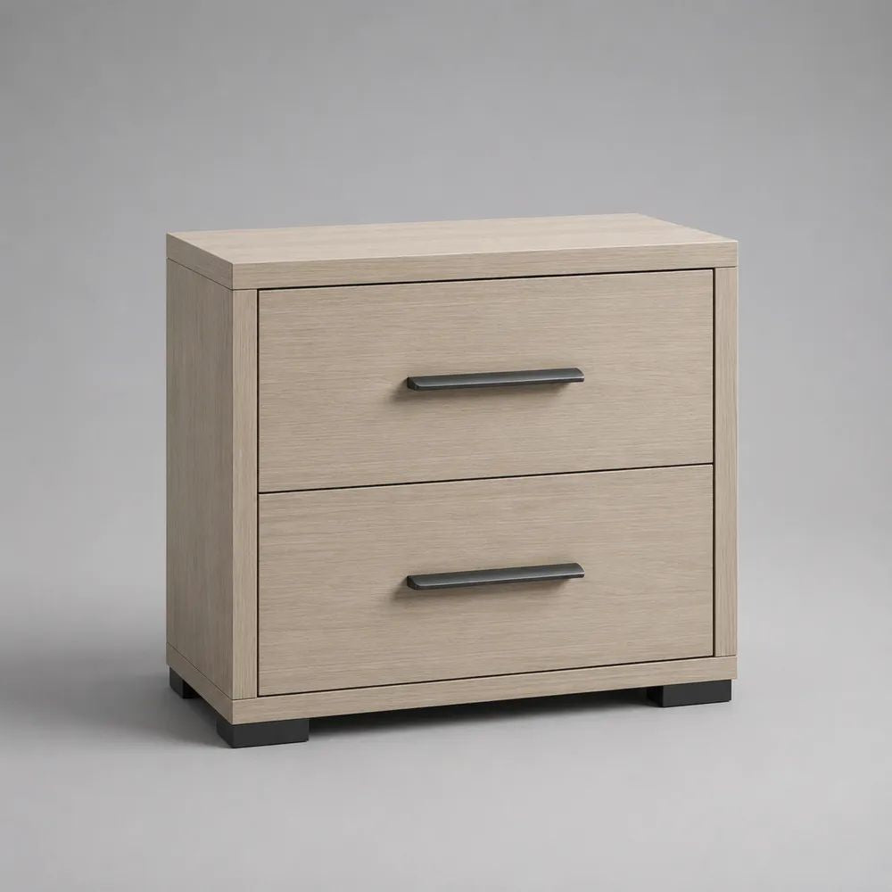 Comodino rettangolare in truciolare melaminico con 2 cassetti, rovere chiaro e antracite, 50 x 40 x 55 cm