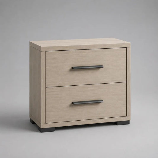 Comodino rettangolare in truciolare melaminico con 2 cassetti, rovere chiaro e antracite, 50 x 40 x 55 cm
